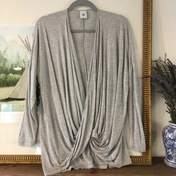 CAbi Gray Long Sleeve Drape Cross Over Taylor Top - Picture 4 of 9